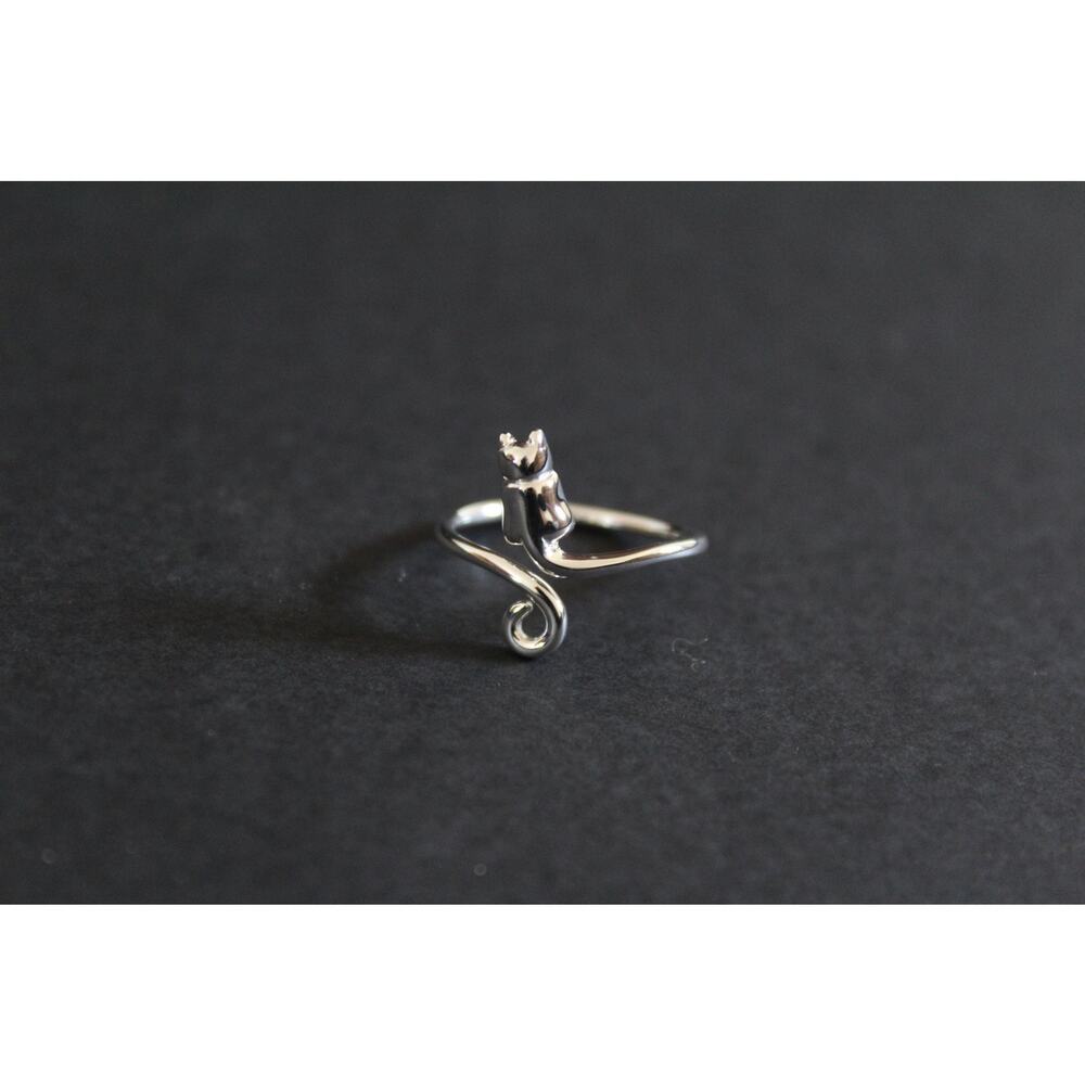 Sterling Silver Cat Ring - Adjustable Ring, Silve… - image 4